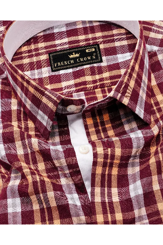 Claret Maroon with Tumbleweed Beige Checkered Premium Cotton Shirt