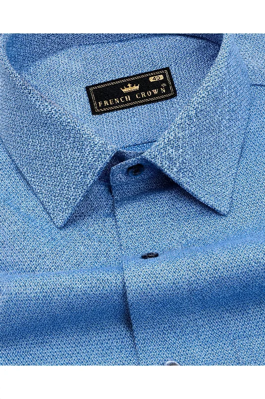 Cornflower Blue Dobby Textured Premium Giza Cotton Shirt