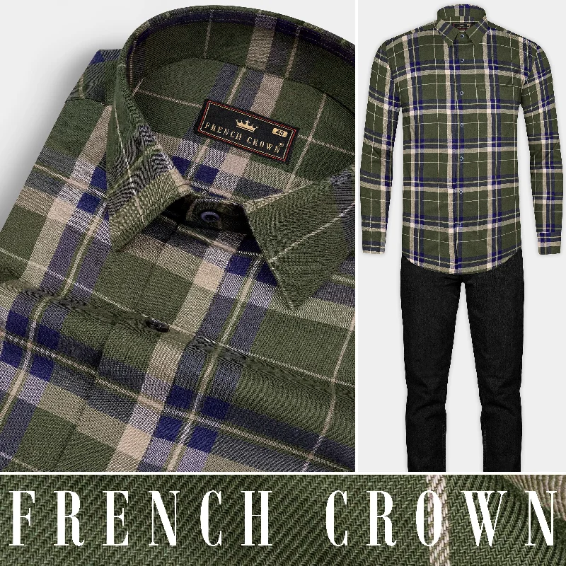 Dingley Green with Downriver Blue Twill Plaid Premium Cotton Shirt