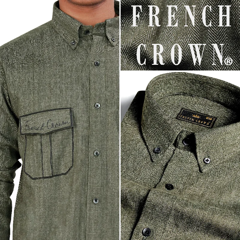 Finch Green Hand Painted Herringbone Designer Shirt