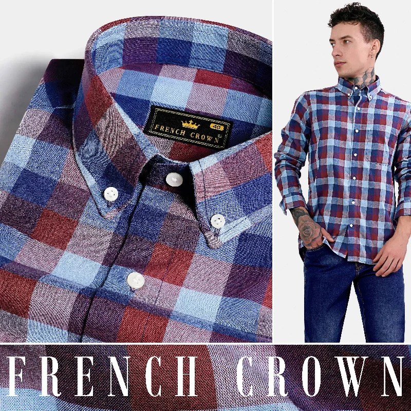 Lapis Blue with Cordovan Brown and Glacier Blue Checkered Royal Oxford Shirt