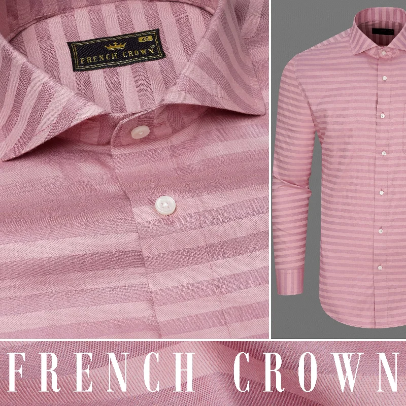 Light Muave Pink Striped Dobby Textured Premium Giza Cotton Shirt