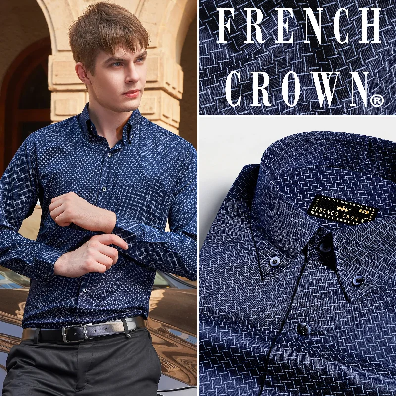 Mirage Navy Blue Printed Royal Oxford Shirt